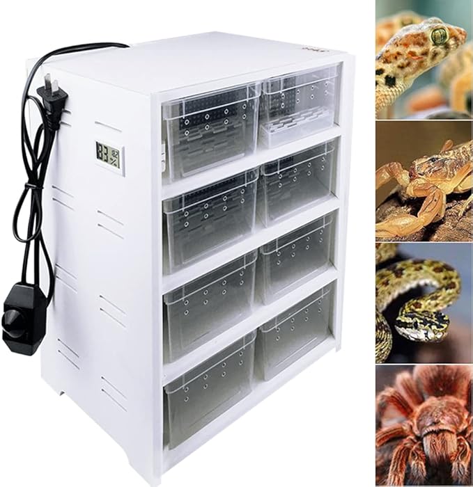 8-Grid Acrylic Pet Breeding Box,Large Reptile Enclosure with Hygrometer&Heating Pad,Lizard Spider Snake Tortoise Cage Pet Snake Terrarium Tank Multipurpose Multipurpose Feeding Box,White.-PurrikoPets