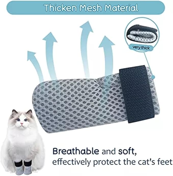 8 Pack Cat Mittens to Prevent Scratching, Adjustable Breathable Mesh Cat Booties & Claw Covers - Anti Scratch Gloves for Bathing, Nail Trimming - 4 Black & 4 Grey, Paw Inner Diameter up to 1.57 Inches-PurrikoPets
