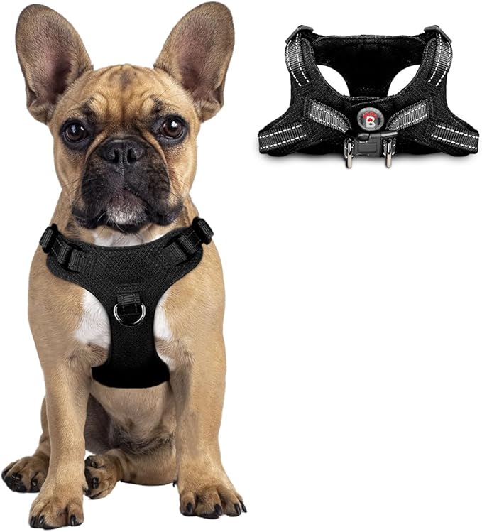 Dog Harness Step in Dog Vest Harness, Reflective Adjustable Puppy No Pull Harness Breathable Soft for Small and Medium Dogs Cats, Black, S-PurrikoPets