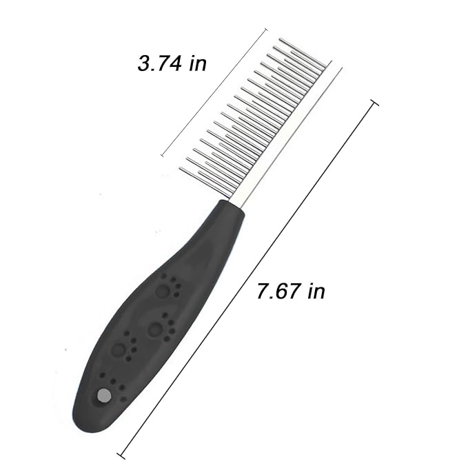 Dog or Cat Comb Grooming with Short and Long Teeth Dematting Knots Tangles Remover Combs Detangler Tool Suitable for Dogs Cats Poodle HorseStainless Steel Pin (Black)-PurrikoPets