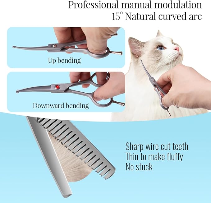 4.5" Dog Grooming Scissors - 2pcs Curved Scissors & Thinning Shears for Small Dog, Cat Face & Paws - Japan 440C (2Kit)-PurrikoPets