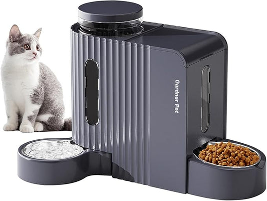 Gardner Pet Automatic Gravity Cat Food Feeder and Water Dispenser Stainless Steel Two-in-One Set Large Capacity Dispenser for Medium, Large Dogs, Puppies, Kittens, Rabbits-(1.6 Gallons x 2)-PurrikoPets