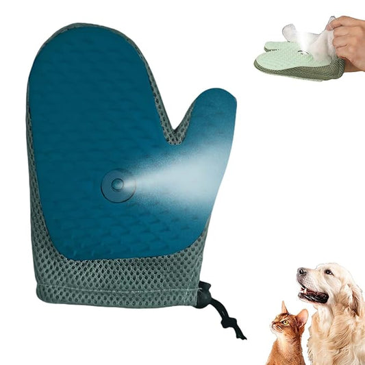 All-in-One Grooming Mist Glove for Pets, Cat Grooming Steam Gloves, Double Sided Pet Hair Remover Gloves for Clothes Furniture, Removal Glove Tool For Long Short Curly Dogs Cats Hair (Blue)-PurrikoPets