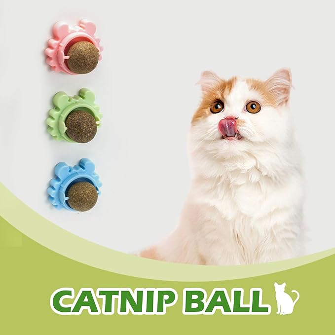 360° Catnip for Cats Wall Catnip Rollerball Licking Ball Cat Nips Mint Magic Cat Stick on Wall Crack Balls Lickable Play Chew Teeth Cleaning Pet Chew Indoor Outdoor-PurrikoPets