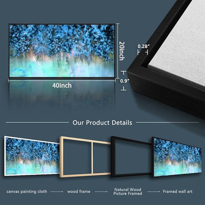 Framed Abstract Canvas Wall Decor For Living Room Wall Decorations For Bedroom Modern Office Wall Decorations Blue Fashion Pictures Artwork Bathroom Canvas Art Prints Kitchen Home Decor 20" X 40"-PurrikoPets