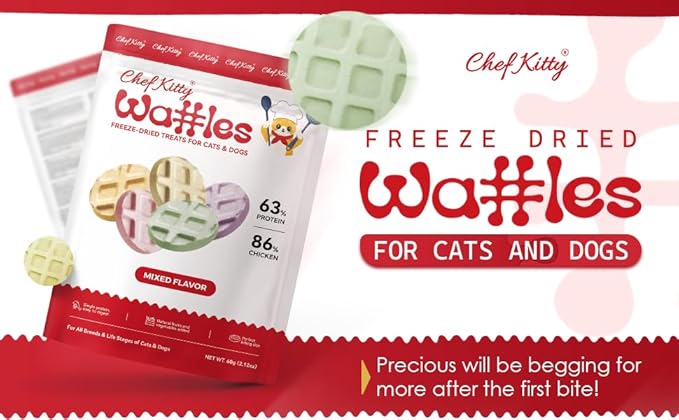 Freeze Dried Chicken Cat & Dog Waffle Treats - Made with Human Grade Chicken Breast & Liver - 5 Natural Flavors - Healthy, Tasty, Dry Food for Indoor Cats, Dogs - Inspected & Tested in USA-PurrikoPets
