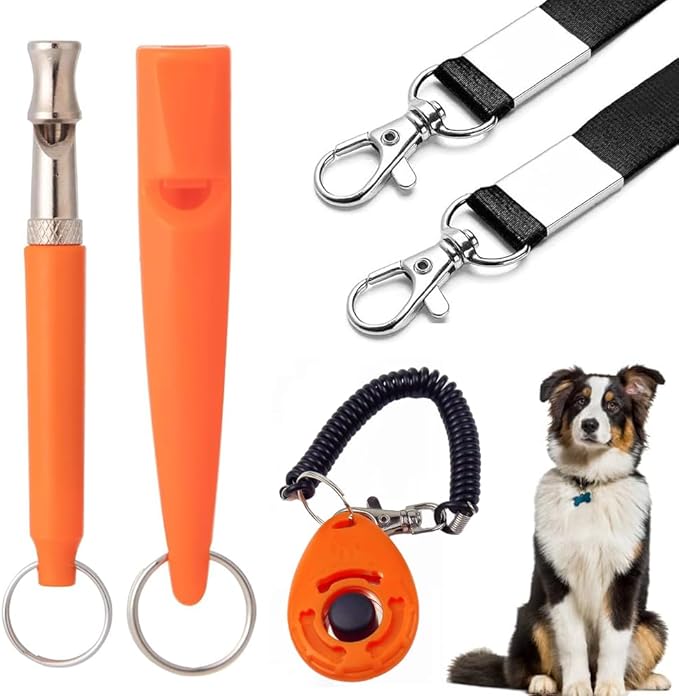 3 PCS Dog Whistles Set, Adjustable Recall Dog Training Whistle Silent Dog Whistle to Stop Barking with Lanyard,Dog Clicker(Orange)-PurrikoPets