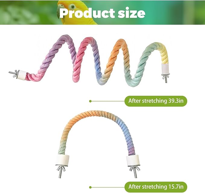 2pcs Gradient Colorful Bird Rope Perch Stand,Bird Cage Climbing Rope Toys Accessories,Bendable Climbing,Parakeet Lovebirds Cockatiels Budgies Play (15.7'',39.3'')-PurrikoPets