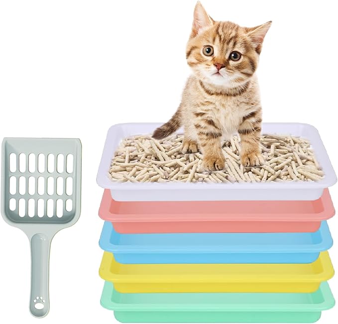 5pcs Kitten Litter Box, Small Cat Litter Box with Scooper, Small Litter Pan Low Entry Shallow Plastic Litter Tray Portable Cat Waste Tray Open Travel Kitten Boxes for Small Pet Rabbit Newborn Cat-PurrikoPets