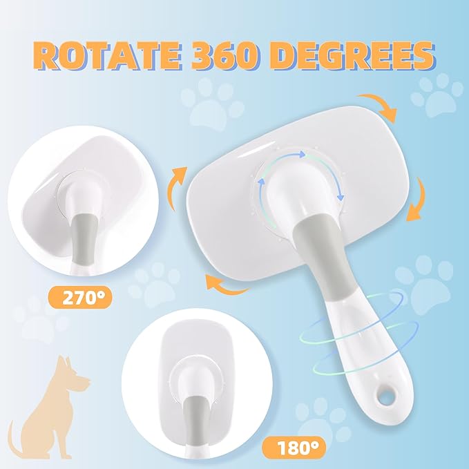 360°Rotating Dog and Cat Brush with Coated Tips and Soft Pins in 2 Length Gentle Slicker Brush for Small Dogs Puppies Yorkies Poodles Removes Loose Fur-PurrikoPets