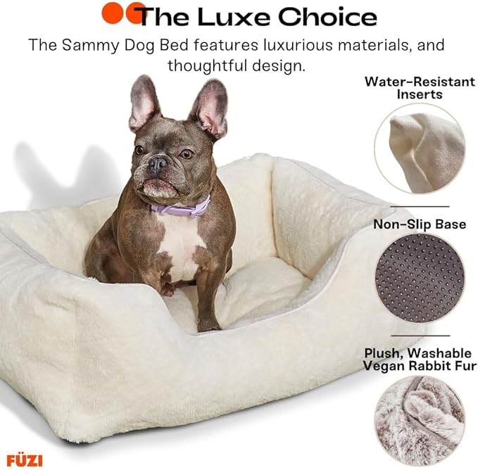 FUZI Luxury Dog Bed with Extra Cover for Small Dogs, Washable Pet Couch, Pet Bed with Sides, Non-Slip Bottom, Soft & Durable Calming Dog Bed, Faux Rabbit Fur, Small 25.1x16.75x9.5 Light Brown-PurrikoPets