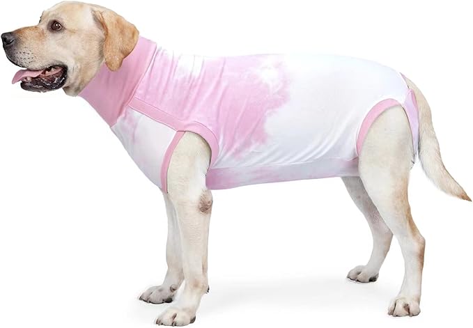 Dog Onesie Suit for Medium Large Dogs Recovery Suit Tie Dye Pajamasfor Abdominal Wounds,Shedding, Prevent Licking L Pink2-PurrikoPets