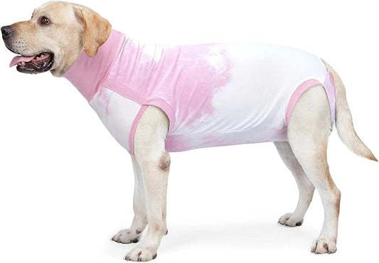 Dog Onesie Suit for Medium Large Dogs Recovery Suit Tie Dye Pajamasfor Abdominal Wounds,Shedding, Prevent Licking L Pink2-PurrikoPets