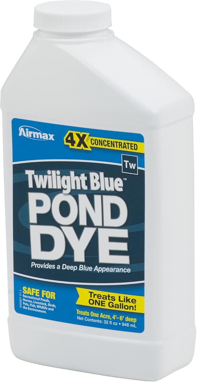 Airmax Twilight Blue Pond Dye 4X Concentrate for Outdoor Ponds & Lakes, Natural Pond Colorant & Beauty Enhancer, Block Ultraviolet Rays, Fish, Bird & Livestock Safe, Easy Liquid Application,1 Quart-PurrikoPets