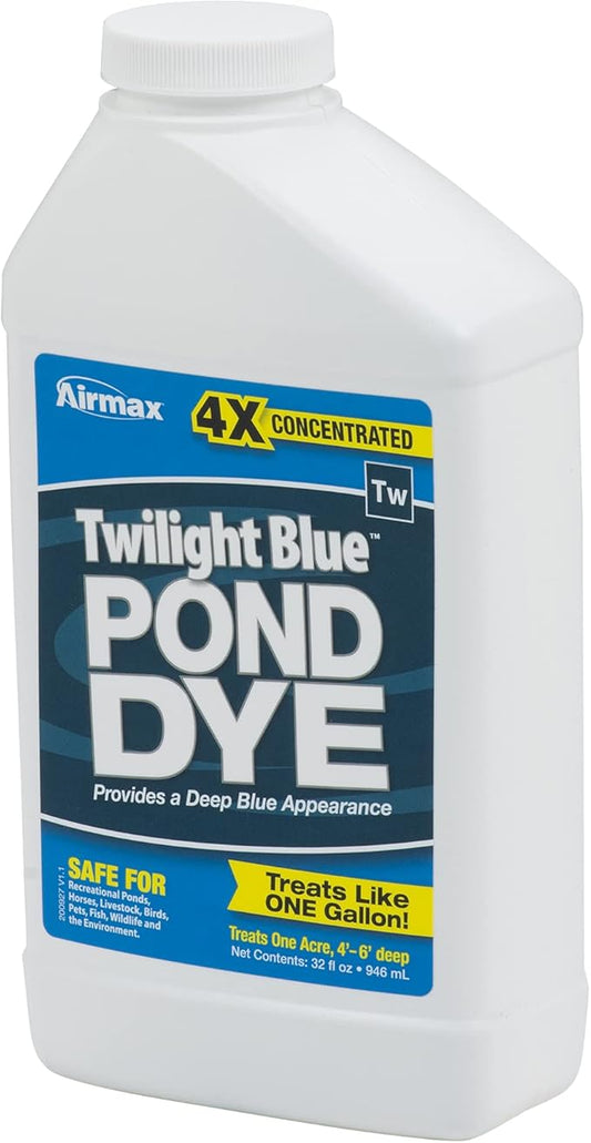 Airmax Twilight Blue Pond Dye 4X Concentrate for Outdoor Ponds & Lakes, Natural Pond Colorant & Beauty Enhancer, Block Ultraviolet Rays, Fish, Bird & Livestock Safe, Easy Liquid Application,1 Quart-PurrikoPets