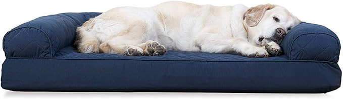 Furhaven Cooling Gel Dog Bed for Large Dogs w/ Removable Bolsters & Washable Cover, For Dogs Up to 95 lbs - Quilted Sofa - Navy (Blue), Jumbo/XL-PurrikoPets
