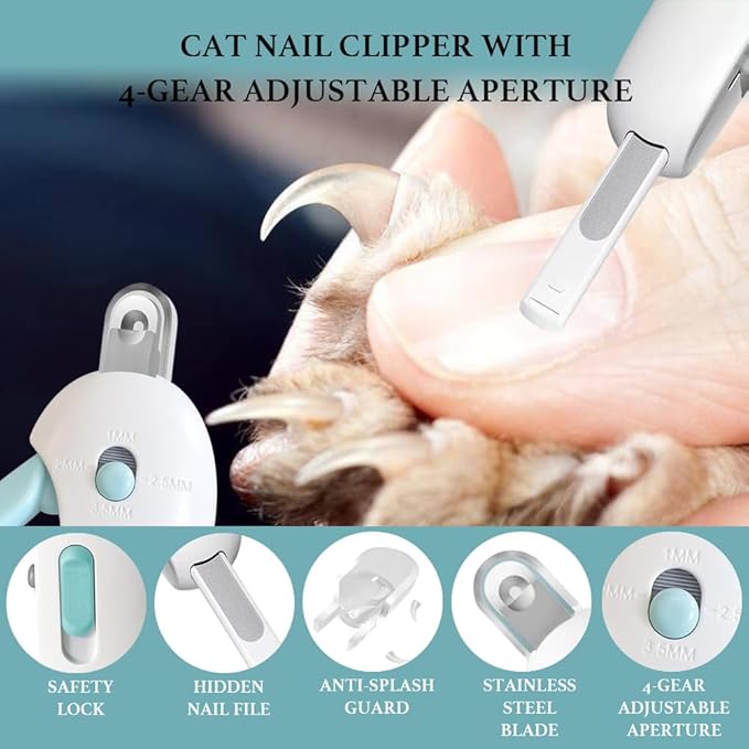 Adjustable Aperture Pet Blue Nail Clippers, Cat and Puppy Nail Trimmer with Grinding Nail File, Recommended by Pet Groomers, Safe to Avoid Over-Trimming, Professional Pet Nail Clippers for Beginners-PurrikoPets