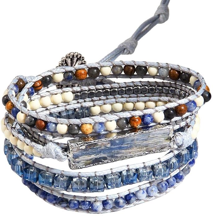 ZOSOJONA Women Handmade Boho Wrap Bracelets Natural Stone Variety Beads Strand Bracelet