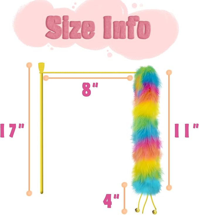 4 Pack Cat Wand Toy, Rainbow Cat Feather Toys with Bells, Teaser Wand with Soft Furry Tail, Interactive Toys for Indoor Cats & Kitten & Kitty-PurrikoPets