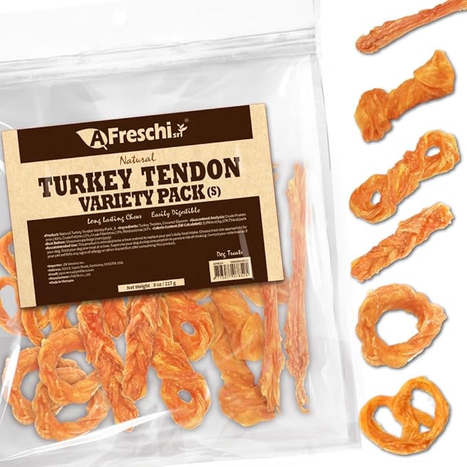 Afreschi Turkey Tendon Variety Pack (S) 8 oz, USA-Sourced Turkey Tendon, All Natural Puppy Chew, Hypoallergenic, Rawhide Alternative-PurrikoPets