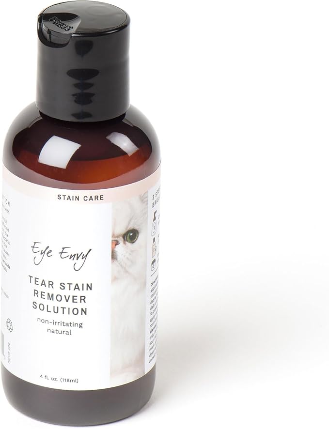 Eye Envy Tear Stain Remover Solution for Cats. 100% Natural, Safe. Treats The Cause of Stains. Recommended by Breeders, Vets, Groomers. Remove Eye Stains from Persians and Exotics. 4 oz. Made in USA-PurrikoPets