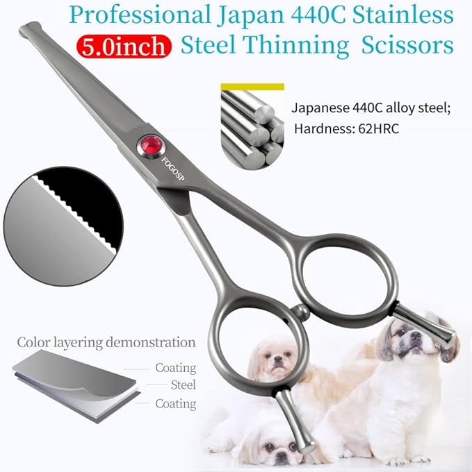 4.5" Straight Dog Scissors for Grooming Face and Paws with Safety Round Tip for Small Dogs Cats Face Paw Ears Trimmer Cat Grooming Scissors(4.5" Straight, Gray)-PurrikoPets