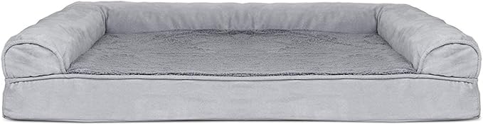Furhaven Cooling Gel Dog Bed for Large Dogs w/ Removable Bolsters & Washable Cover, For Dogs Up to 95 lbs - Plush & Suede Sofa - Gray, Jumbo/XL-PurrikoPets
