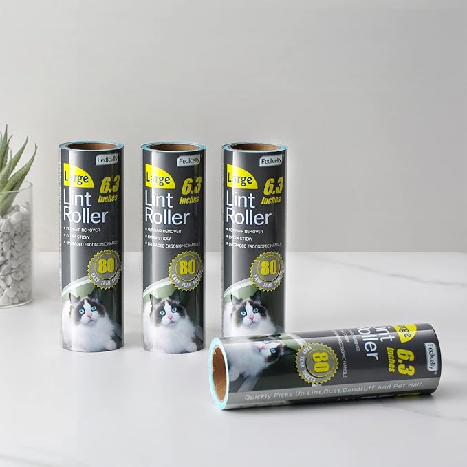 Fedicelly Large Lint Rollers Pet Hair Extra Sticky Refills,Mega Value Set 6.3 inches Wider with 320 Sheets for Cat and Dog Hair Removal,80 Sheets Per Roller-PurrikoPets