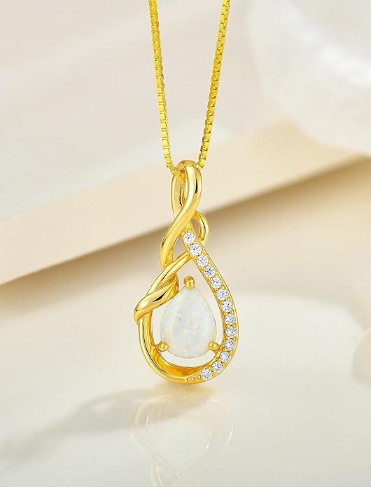 STARCHENIE Infinity Teardrop Pendant Necklace for Women 925 Sterling Silver Birthstone Jewelry