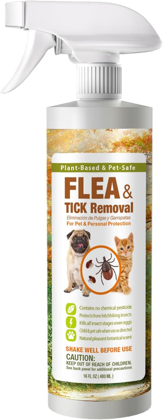 EcoVenger Flea & Tick Removal Spray 16oz for Dogs and Cats, Protects from Fleas, Mites, Ticks & Mosquitoes, eliminates+ Repels+ Housekeeping, Indoors/Outdoors, Plant-Based Formula Safe for Pets & Kids-PurrikoPets