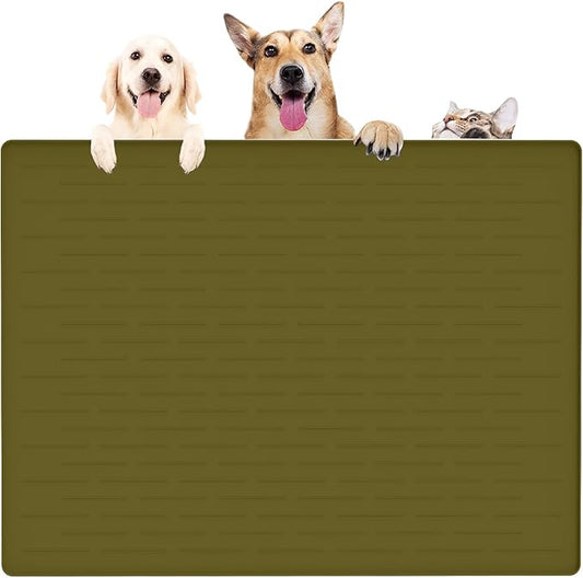 39.4"x29.5" Large Pet Food Mat, Silicone Dog Mats for Food and Water, Nonslip Pet Feeding Mats for Floors,Dog Cat Bowl Mat with Raised Edges, Avocado Green-PurrikoPets