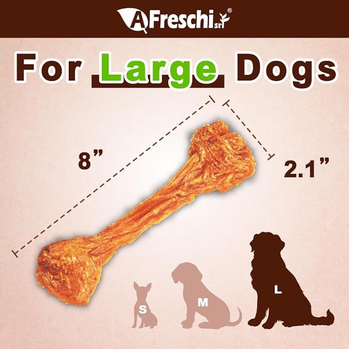 Afreschi Natural Turkey Tendon Bone (L) 3.53 oz, USA-Sourced Turkey Tendon, All Natural Human Grade Dog Chew, Hypoallergenic, Rawhide Alternative, Dog Treats for Large Breeds-PurrikoPets