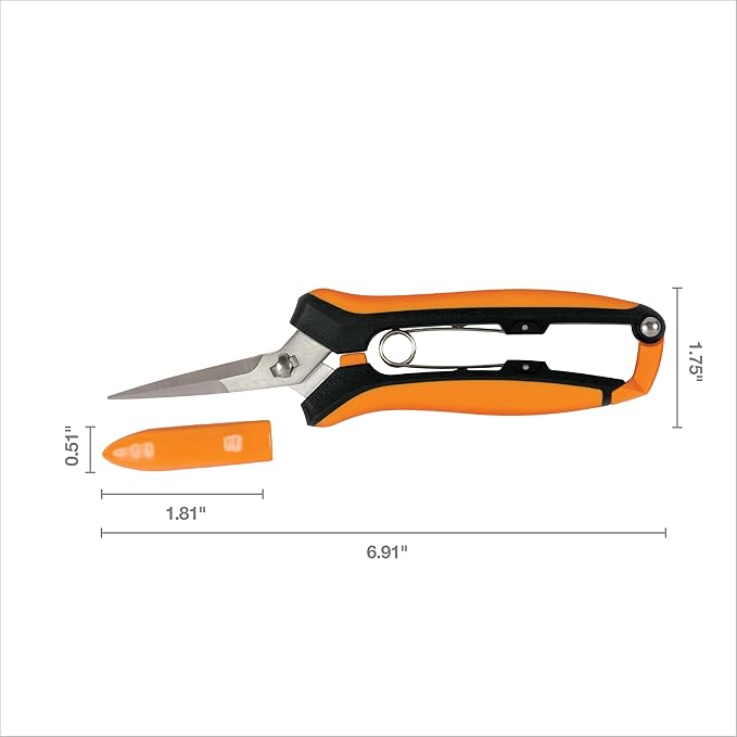 Fiskars Curved Micro-Tip Pruning Snips - 6" Garden Shears with Sheath and SoftGrip Handle - Yard and Garden Tools - Orange/Black-PurrikoPets