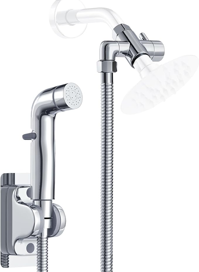 Dog Shower Attachment Metal, YDmeet Pet Washing Hose Attachment for Fast & Clean Bathing, Brass 3 Way Diverter, Adjustable Sprayer wtih Turn Off, 8 ft Hose and Holder, Chrome-PurrikoPets