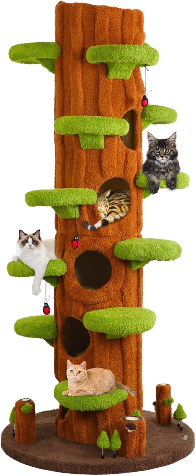 Extra Large Cat Tree Tower,90.55" Tall Forest Theme Cat Condo for Indoor Cats,Multi-Level Luxury Huge Cat Condo with Scratching Mats,Removable Mats,Heavy Duty House with Toys for Multi-Cat Household-PurrikoPets