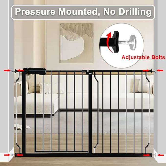 Fairy Baby Extra Wide Baby Gate 48-53 Inch Wide, Walk Through Pressure Mounted No Drill, Long and Large Tension Gate for Pet and Kids, Black-PurrikoPets