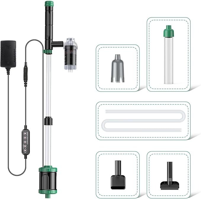 AKKEE Aquarium Vacuum Gravel Cleaner, 8 in 1 Multifunctional 36W Fish Tank Gravel Cleaner Vacuum for Water Changer Wash Sand Water Filter Circulation Waterproof Aquarium Vacuum Cleaner Timed Off-PurrikoPets