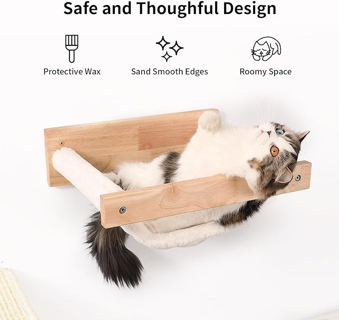 FUKUMARU Cat Hammock Wall Mounted, Kitty Beds and Perches, Wooden Cats Furniture, Stable Wall Shelves for Sleeping, Playing, Climbing, and Lounging-PurrikoPets