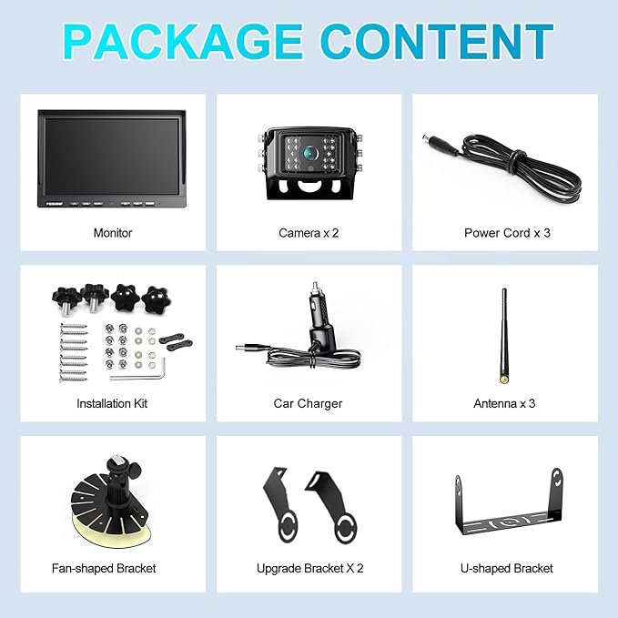 Fookoo 1080P 10" Wireless Backup Camera System, 10" Dual/Quad Split Monitor with Recording, IP69 Waterproof Rear/Front View Cameras, Parking Lines for RV/Truck/Trailer/Van(DW102)-PurrikoPets