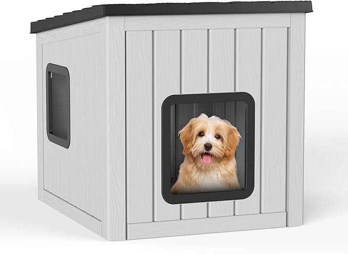 Dog House Small Dog Houses Outdoor with Sloped Roof Waterproof Ventilated Design Easy to Clean Elevated Floor Easy Assembly for Middle Sized Dogs-PurrikoPets