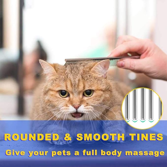 2 Pack Dog Combs with Rounded Ends Stainless Steel Teeth, Cat Comb for Removing Tangles and Knots, Professional Grooming Tool for Long and Short Haired Dog, Cat and other pets, 6.3IN/7.4IN-PurrikoPets