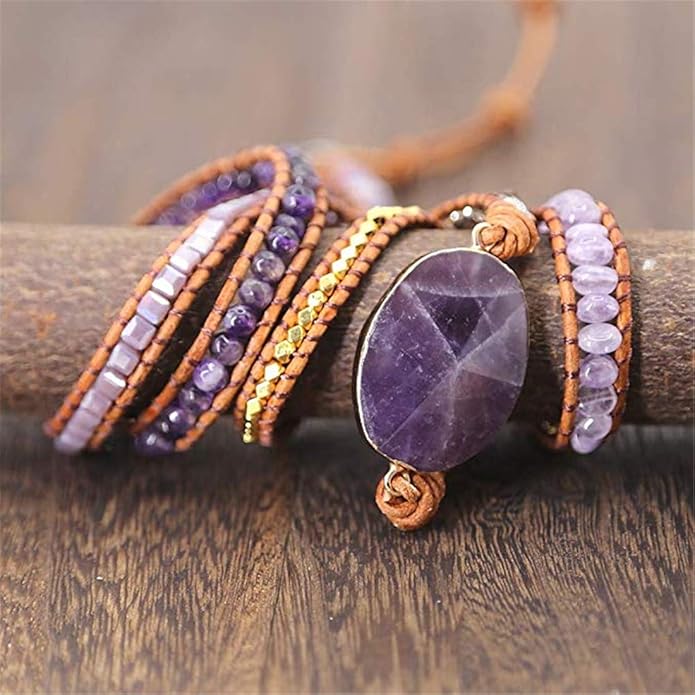 YGLINE Boho Handmade Wrap Leather Tube Crystal Stone Bracelet for Women
