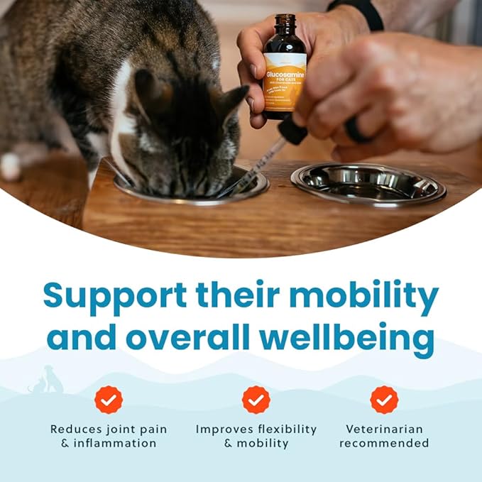 100% Natural Liquid Glucosamine Chondroitin with MSM for Cats, Hip & Joint Supplement for Senior Felines, Arthritis Support & Mobility Booster Glucosamine Drops, 2 Oz-PurrikoPets