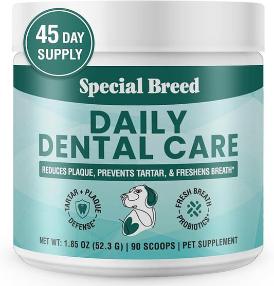 Dog Teeth Cleaning Powder – Natural Dog Dental Powder for Tartar Control, Fresh Breath & Gum Health – Daily Plaque Remover with Zeolite, Brown Algae, Probiotics & Rosemary – 90 Scoops-PurrikoPets