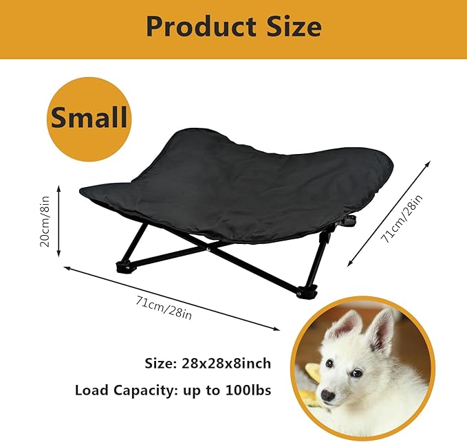 Elevated Dog Bed, Portable Raised Pet Cot for Outdoor and Indoor Folding Dog Cot Bed with Comfortable Padded Filling Carrying Bag Included Pet Raised Travel Lounger for Camping Traveling (28x28x8inch)-PurrikoPets