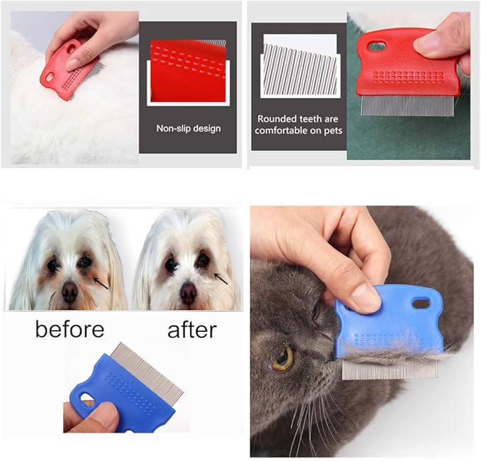 2 Pcs Cat Combs Dogs Grooming Combs Tear Stain Remover, Effectively Removes Crust, Loose Hair, Eye Stain on Pet(Random Color)-PurrikoPets