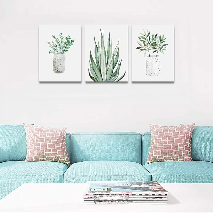 farmhouse Wall Art painting for dining room bathroom Abstract Canvas art family Wall decor for Bedroom kitchen Wall Decoration Living Room decor art Green Leaf pictures Artwork for home walls 3 piece-PurrikoPets