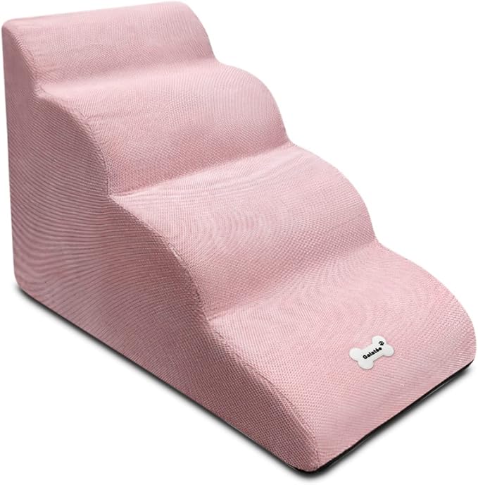 Dog Stairs, 4-Step Non-Slip Pet Ramp, High Resilience Sponge, Pink-PurrikoPets