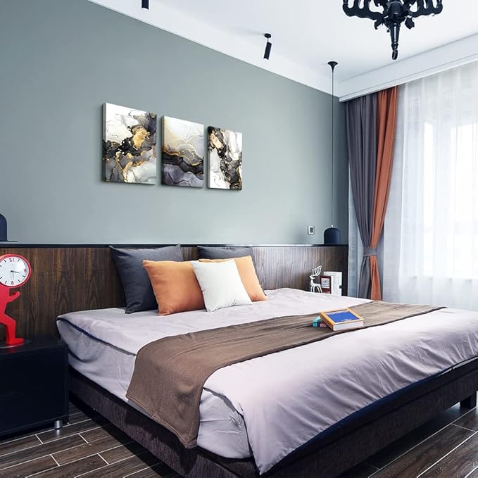 AHUASJART Abstract Canvas Wall Art For Living Room Boho Decor Bedroom Fashion Decors Office Ink Paintings 3 Pcs Framed Pictures Artwork Bathroom Home 16x24''-PurrikoPets