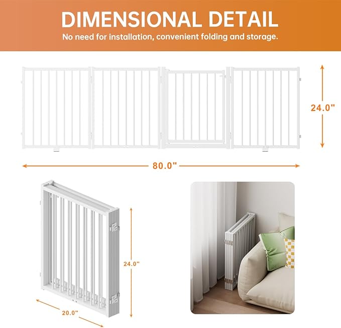 Full Metal Freestanding Dog Gate with Door, 24'' Height Foldable Pet Dog Fence for Indoor & Outdoor, 4 Panels Extra Wide Free Standing SmallDog Gates for Doorways,House,Stairs,Porch,Deck,Yard-PurrikoPets